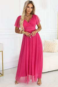 Vestido comprido dama de honor rosa com tule BeStylish 