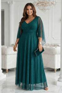 Vestido de festa comprido esmeralda com brilhantes BeStylish
