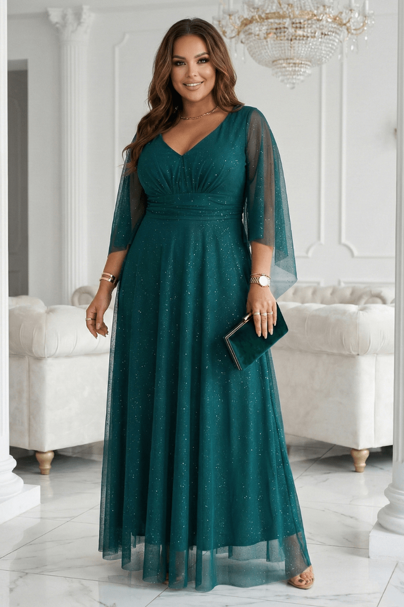 Vestido de festa comprido esmeralda com brilhantes BeStylish