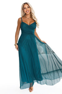 vestido de cerimónia comprido com alças em tulle verde BeStylish