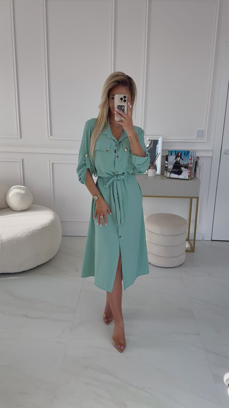 Vestido de cerimónia comprido menta estilo camisa BeStylish