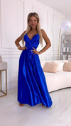 Vestido de cerimónia comprido em cetim azul royal BeStylish