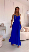 Vestido de cerimónia comprido brilhante com alças azul royal BeStylish