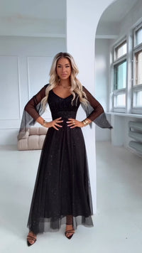 Vestido de festa comprido preto com brilhantes BeStylish