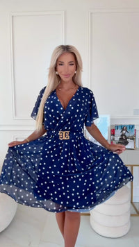 Vestido médio com bolinhas polka dots azul navy BeStylish 