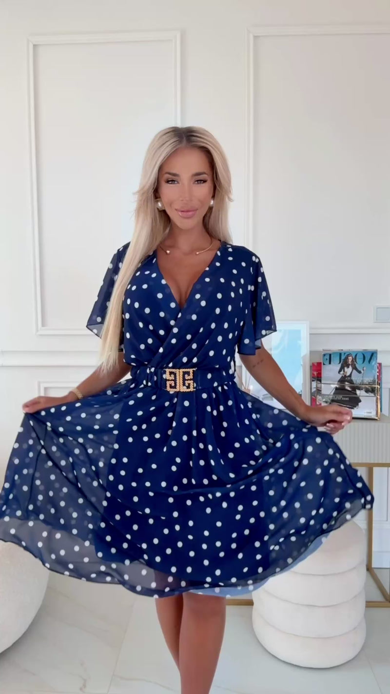 Vestido médio com bolinhas polka dots azul navy BeStylish 