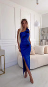 vestido de cerimónia comprido em cetim azul royal BeStylish 