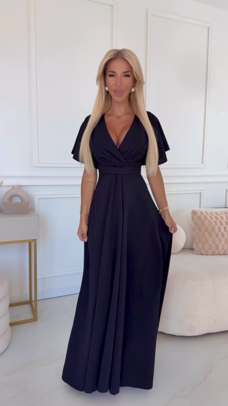 vestido de cerimónia comprido preto com racha BeStylish 