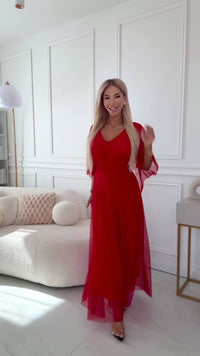Vestido de festa comprido vermelho com brilhantes BeStylish