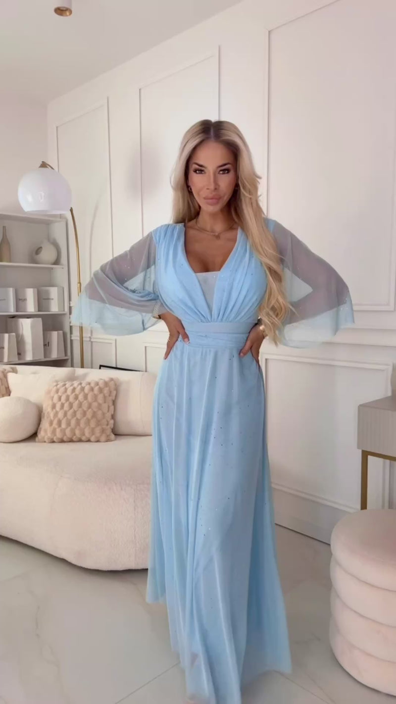 Vestido de cerimónia comprido azul claro plus size BeStylish 
