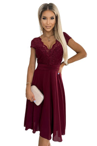 Vestido de cerimónia em chiffon com renda bordeaux BeStylish