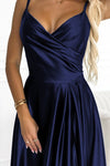 Vestido de cerimónia comprido cetim com alças azul navy BeStylish