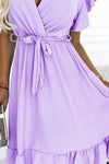 Vestido de cerimónia com folhos roxo BeStylish