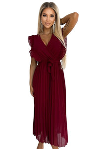 Vestido de cerimónia comprido plissado em chiffon bordeaux BeStylish 