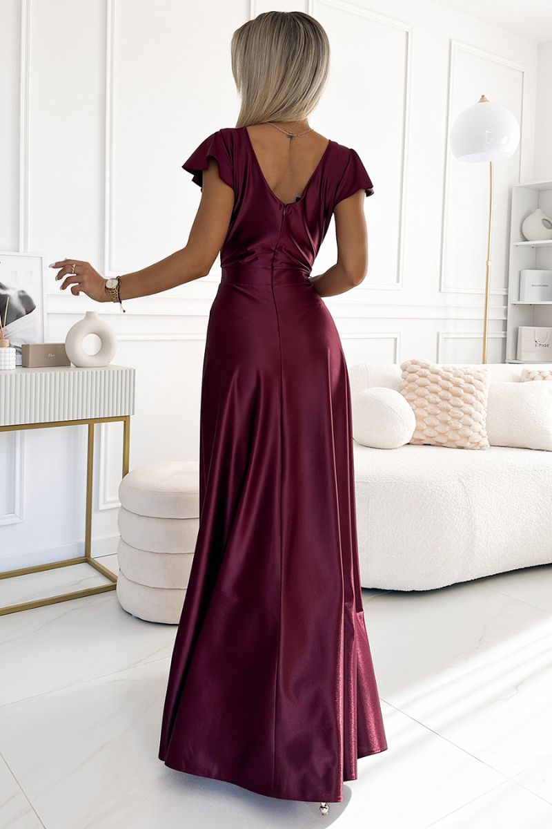 Vestido de cerimónia comprido em cetim bordeaux BeStylish