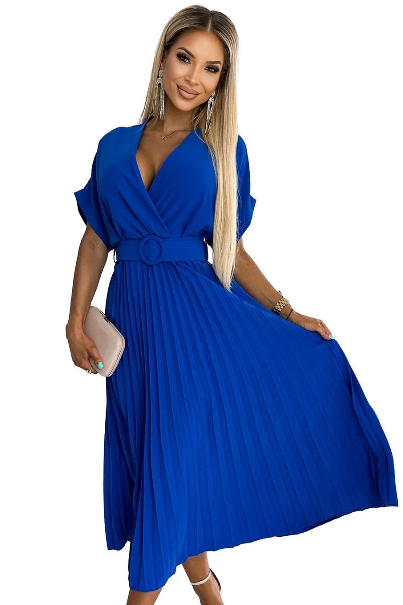 Vestido médio plissado de cerimónia azul royal BeStylish