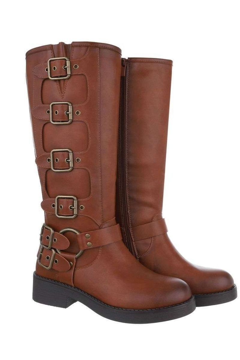 Botas western bikerboots camel castanho em pele BeStylish