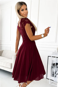 Vestido de cerimónia em chiffon com renda bordeaux BeStylish