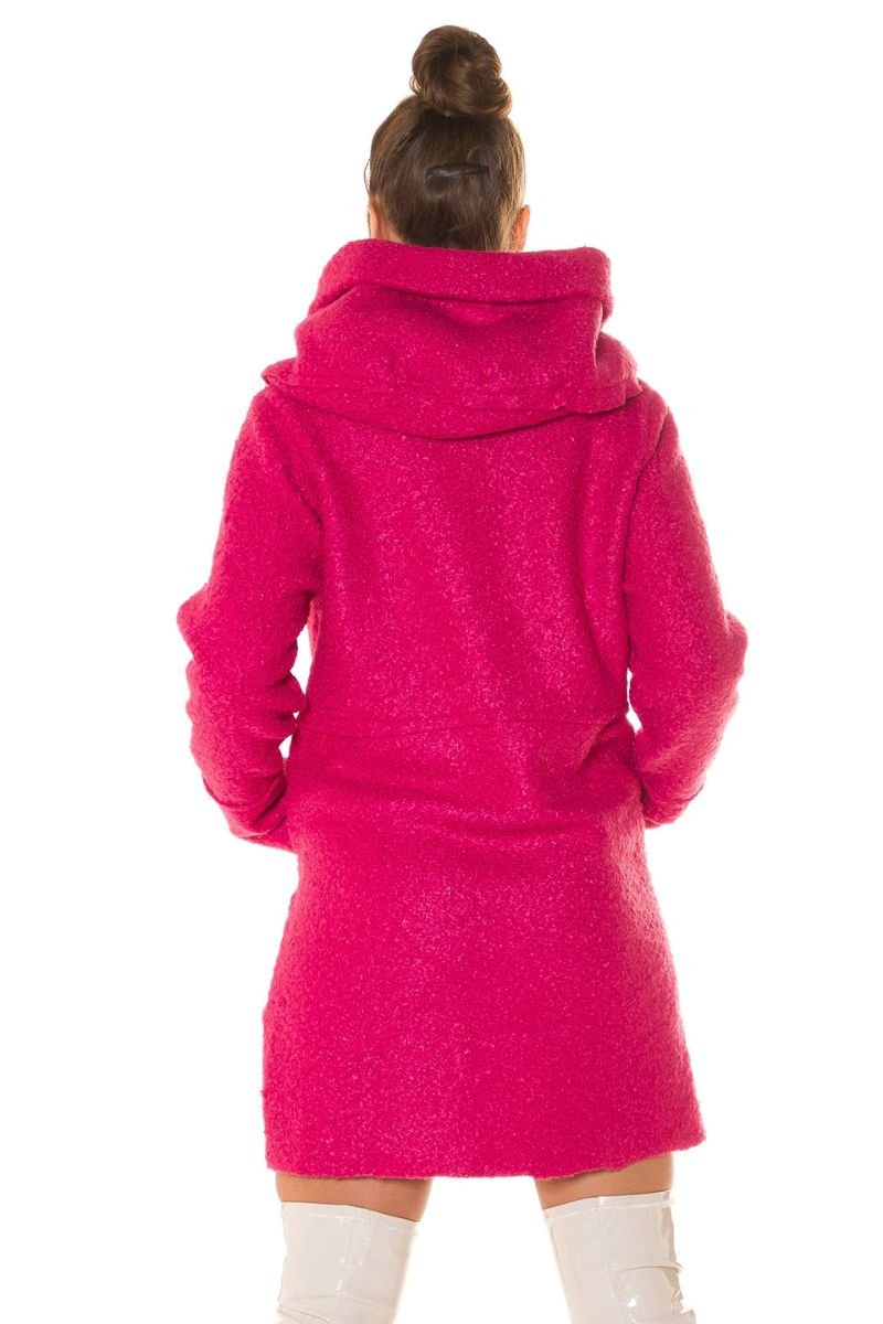 Casaco de inverno rosa com carapuço estilo bouclé BeStylish