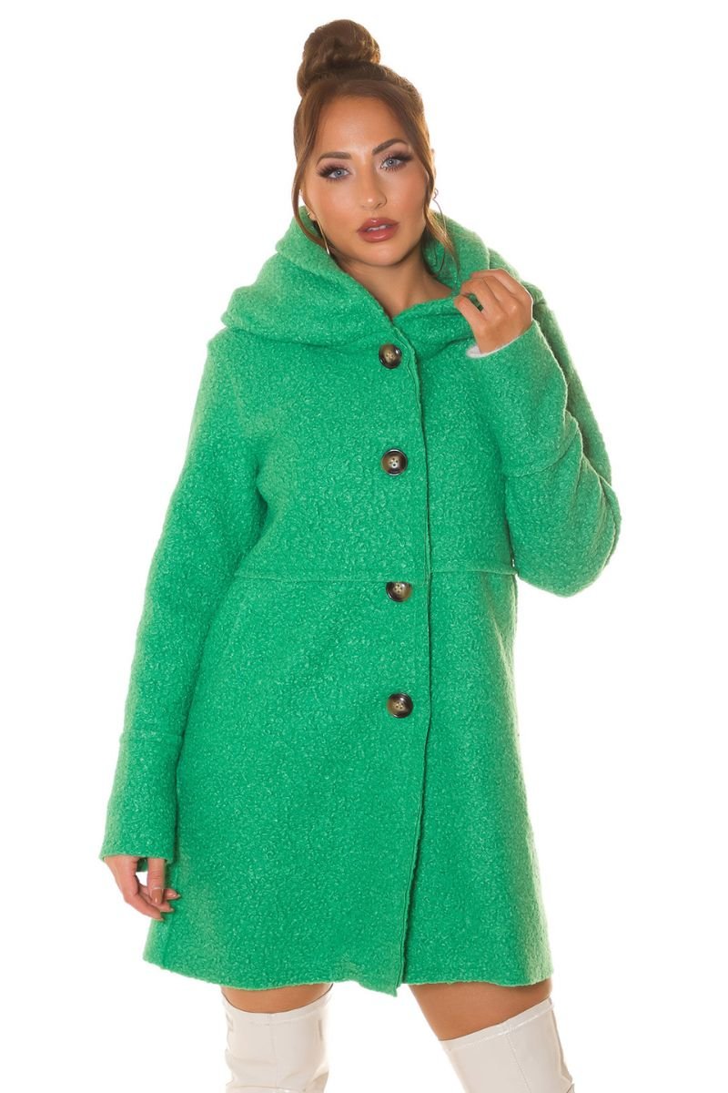 Casaco de inverno verde com carapuço estilo bouclé BeStylish