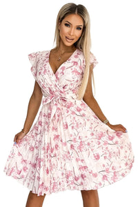 Vestido de cerimónia plissado florido em chiffon rosa velho BeStylish 