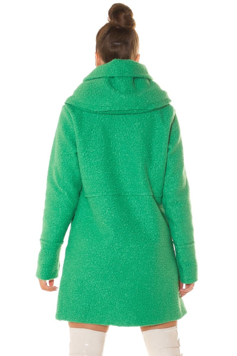 Casaco de inverno verde com carapuço estilo bouclé BeStylish