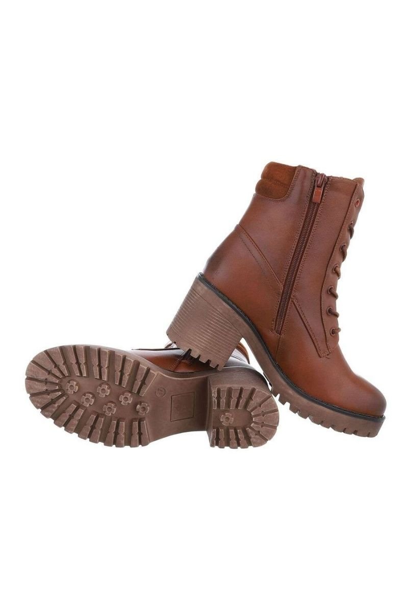 Botins de salto alto camel em imitação de pele BeStylish