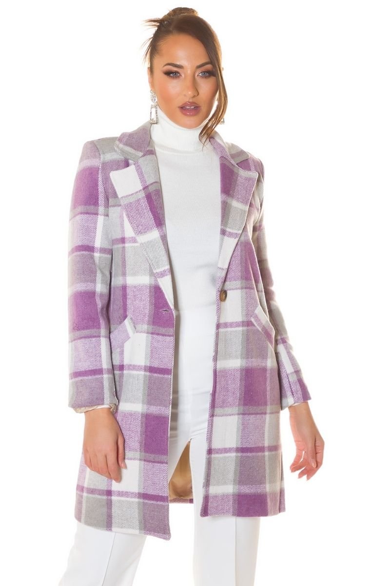 Casaco blazer roxo padrão tartan BeStylish