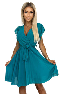 Vestido de cerimónia curto plissado azul BeStylish