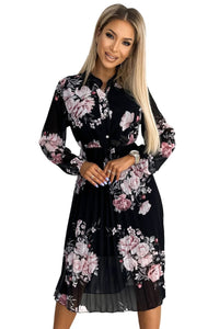 Vestido de cerimónia floral plissado preto Bestylish