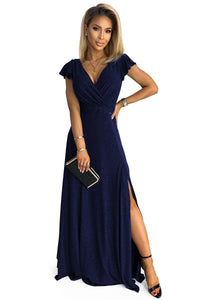 Vestido de cerimónia comprido com brilho azul navy BeStylish