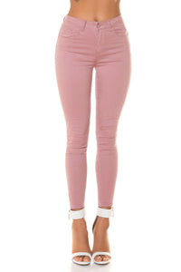 Jeans calças de ganga push up cintura subida rosa velho BeStylish