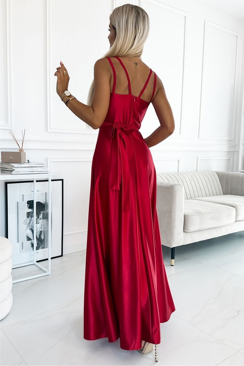 Vestido de cerimónia comprido em cetim vermelho BeStylish