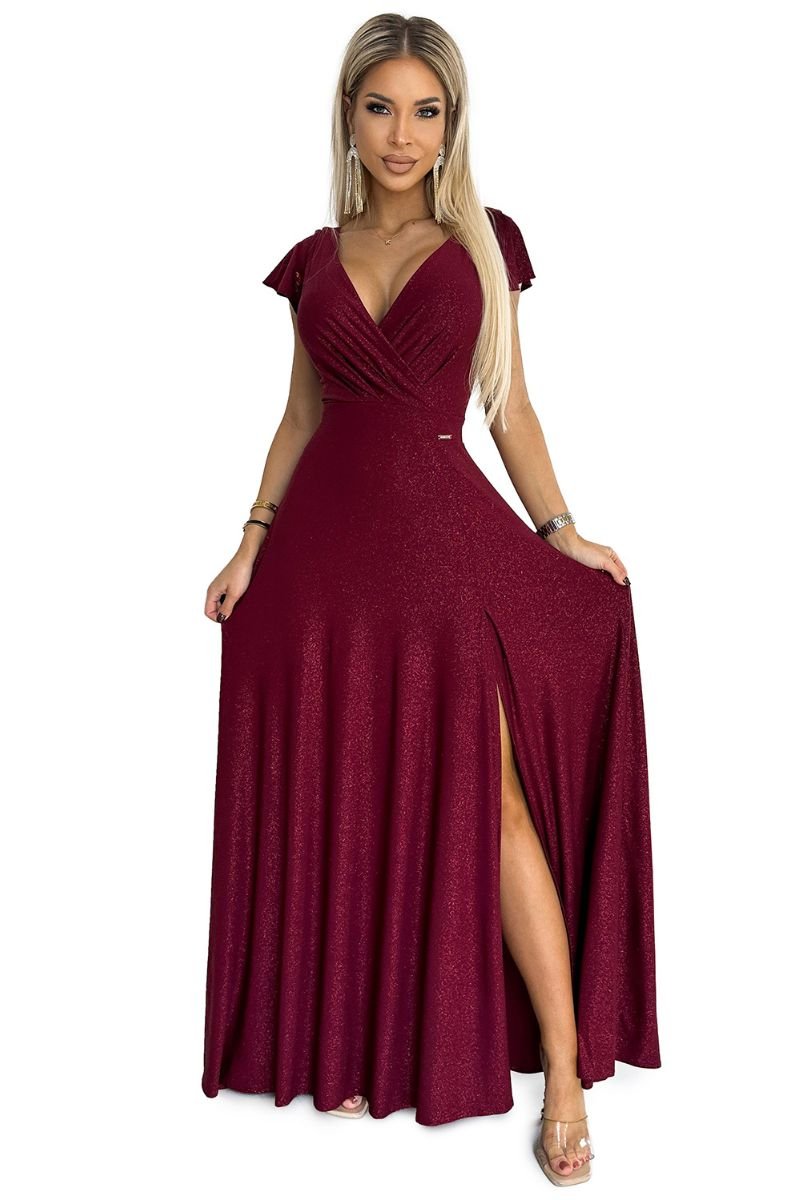 Vestido de cerimónia comprido com brilho bordeaux BeStylish