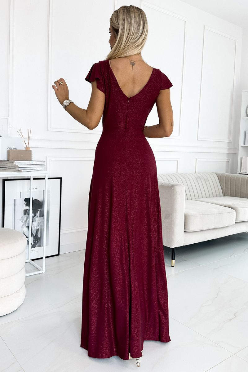 Vestido de cerimónia comprido com brilho bordeaux BeStylish