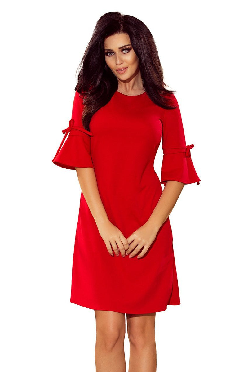 Vestido de cerimónia trapezoidal com mangas 3/4 vermelho BeStylish